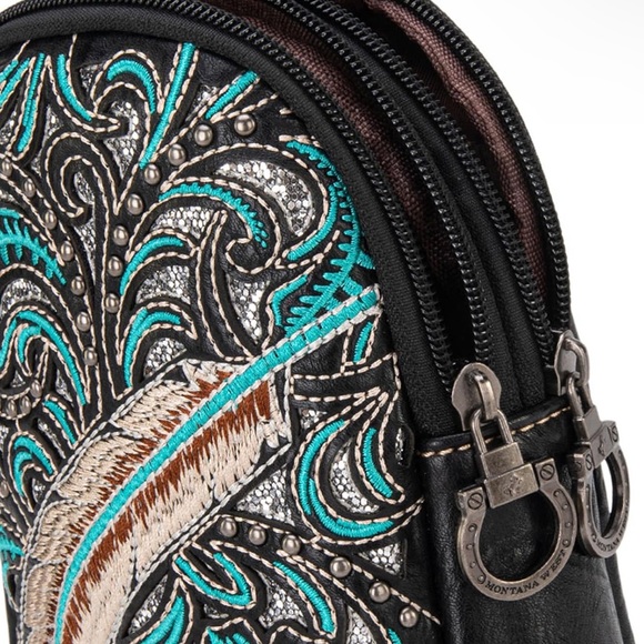 Montana West Black and Teal Embroidered Crossbody Bag - Picture 3 of 6